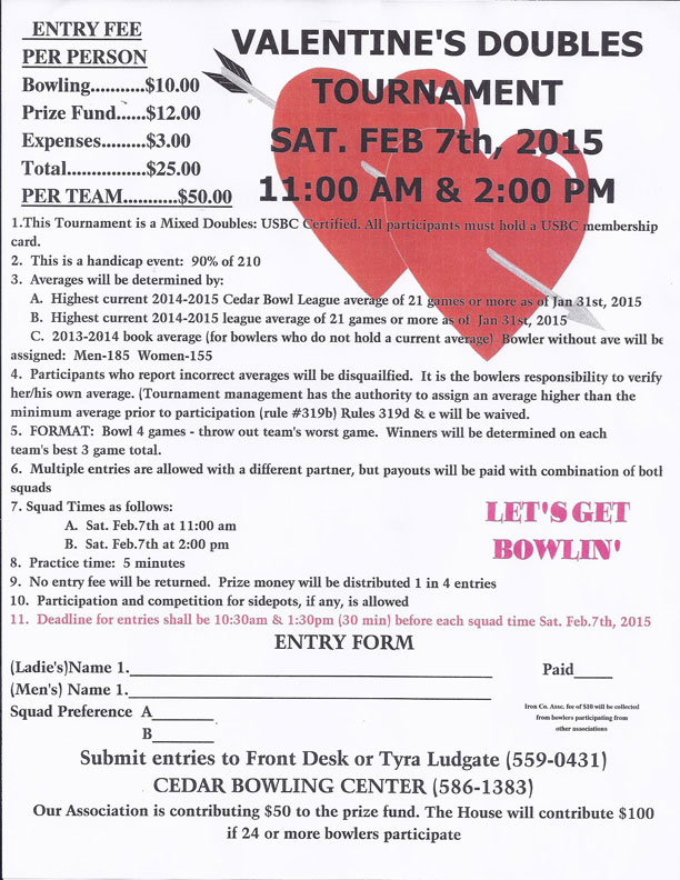 Cedar Bowling Center Valentine Tournament