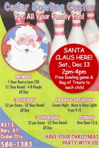 Santa Claus is coming to Cedar Bowling Center